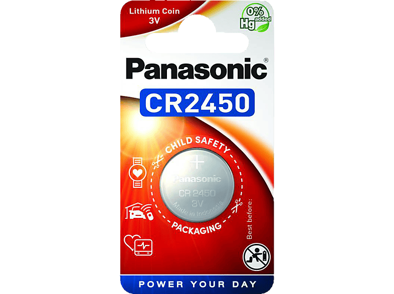 PANASONIC CR-2450EL/1B CR2450 Knopfzelle, Lithium Metall, 3 Volt