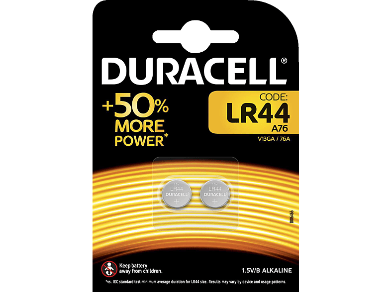 DURACELL Specialty LR44 Batterie, Alkaline, 1.5 Volt 2 Stück