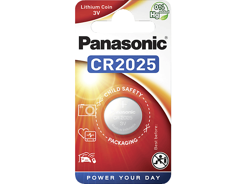 PANASONIC 2B370597 CR2025L/1BP CR2025 Knopfzelle, Lithium Metall, 3 Volt