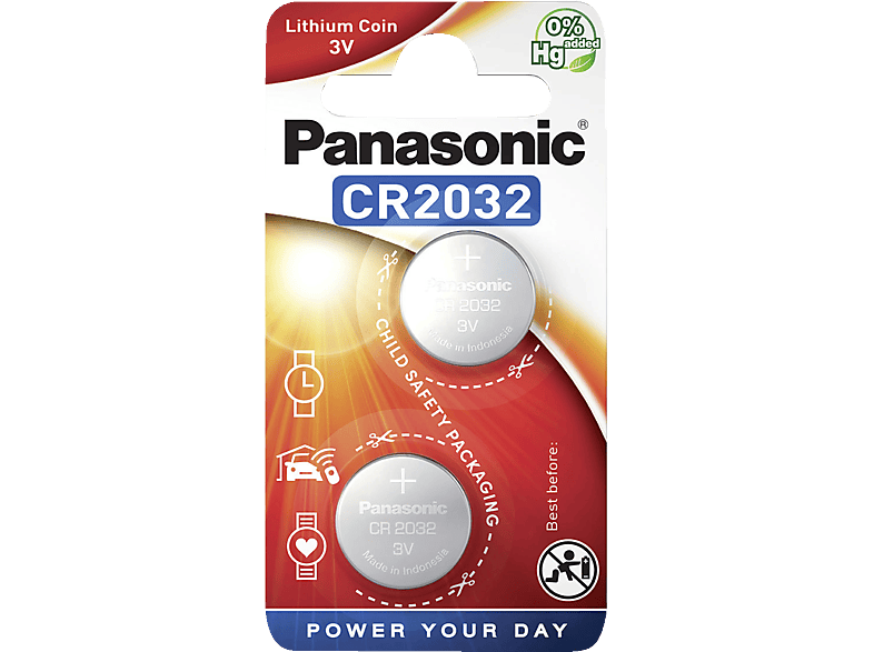 PANASONIC 2B380571 CR2032L/2BP CR2032 Knopfzelle, Lithium Metall, 3 Volt