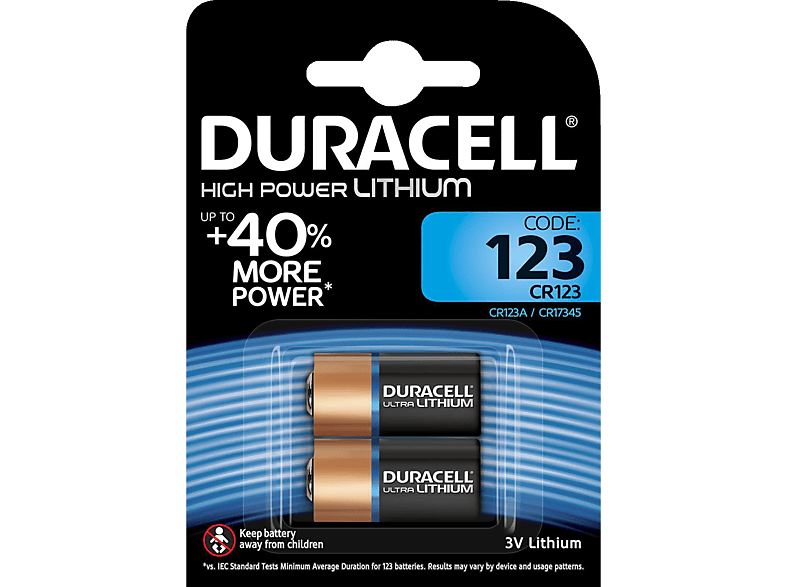 DURACELL Specialty Ultra CR123A Batterie, Lithium, 3 Volt 2 Stück