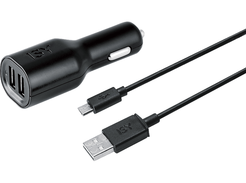 ISY ICC-5200 Auto Ladegerät + Micro USB Kabel Universal, Schwarz