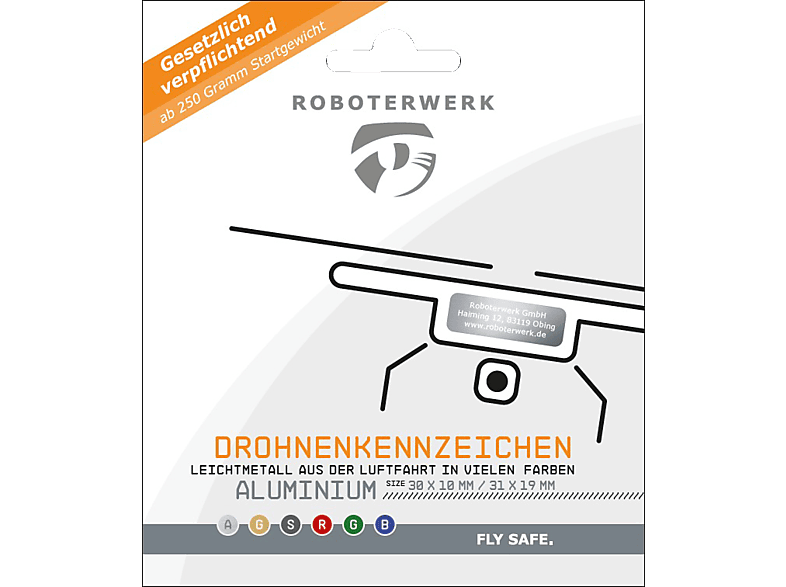 ROBOTERWERK Drohnenkennzeichen aus Aluminium-Gutschein Plakette, Kennzeichen Mehrfarbig