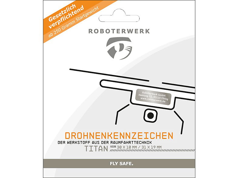 ROBOTERWERK Drohnenkennzeichen aus Titan-Gutschein Plakette, Kennzeichen Silber
