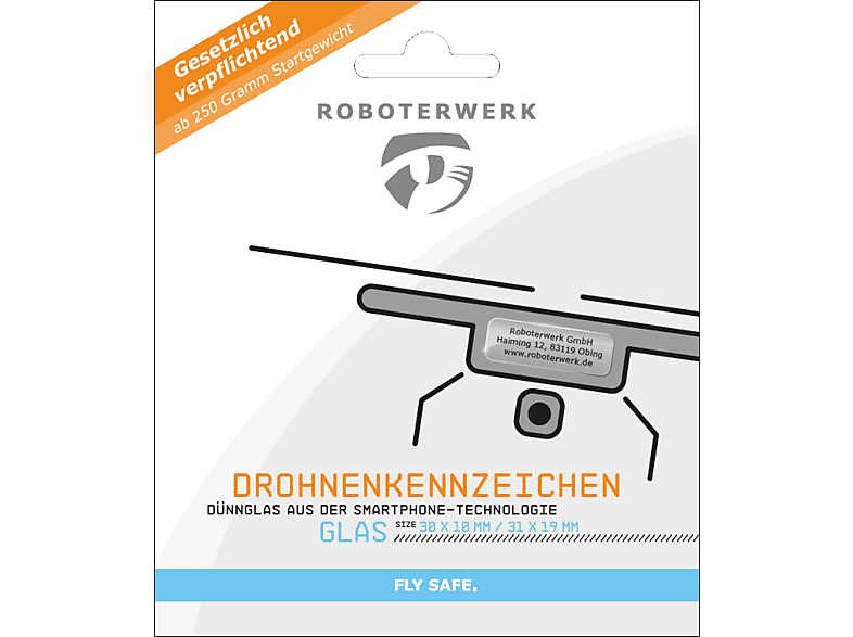 ROBOTERWERK Drohnenkennzeichen aus Glas-Gutschein Plakette, Kennzeichen Transparent
