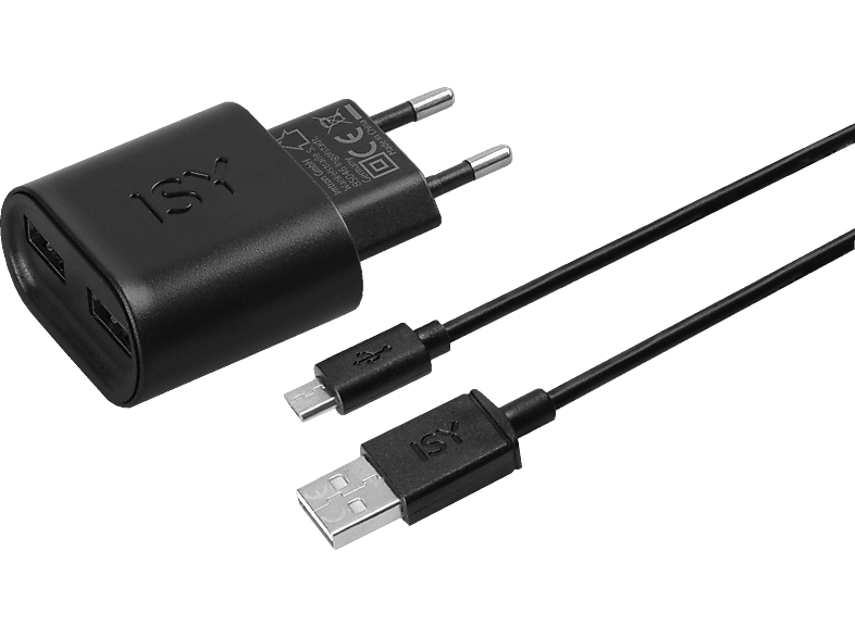 ISY IWC-5200-1 2 Port USB Reiselader & Micro-USB Datenkabel Universal, Schwarz