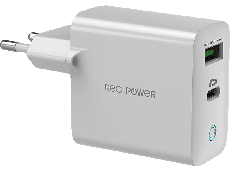 REALPOWER PC-20 Ladeadapter Apple, Samsung, Huawei und mehr, 12 Volt 20 Watt, Weiß