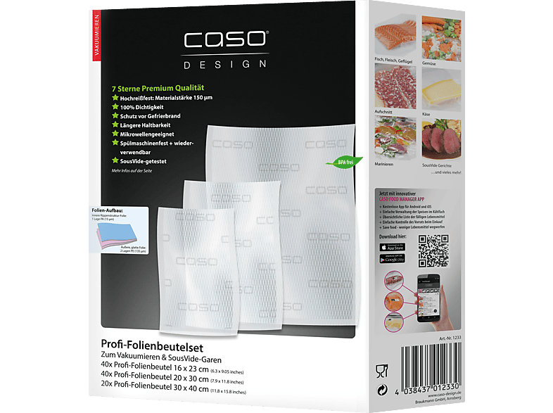 CASO 1233 Design Profi Folien-Set 5 Folienbeutel Transparent