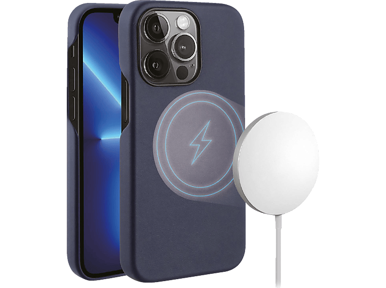 VIVANCO Mag Classic Cover, Magnetic Wireless Charging Support, Backcover, Apple, iPhone 13 Pro, Blau