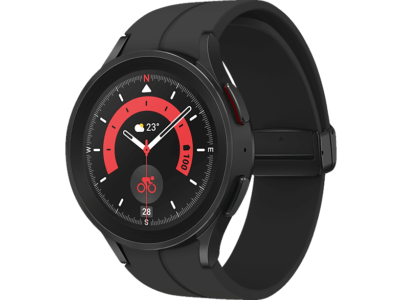 SAMSUNG Galaxy Watch5 Pro LTE 45 mm Smartwatch Titan Fluorkautschuk, M/L, Black Titanium