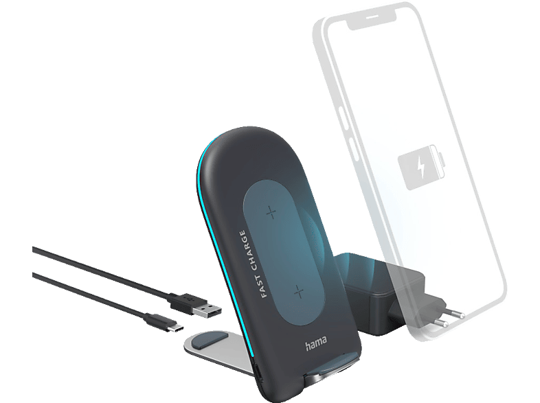 HAMA Wireless Charger Set "QI-FC15S" Ladegerät Universal 15 Watt, Anthrazit