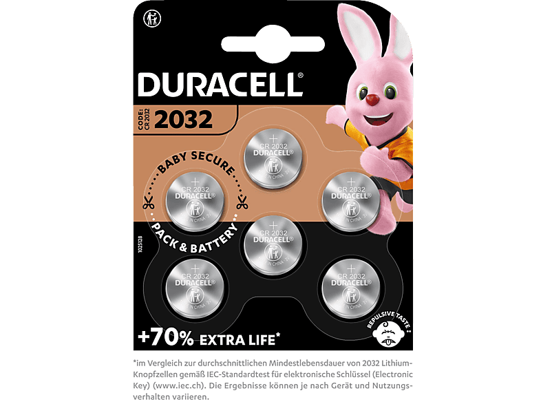 DURACELL CR2032 Lithium Knopfzelle 6 Stück