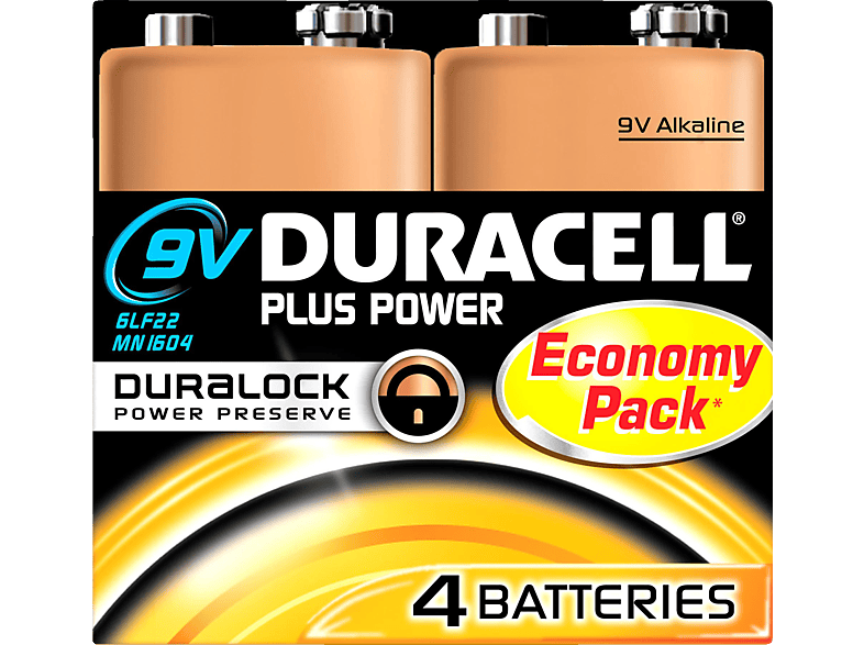DURACELL Plus Power 9V (Alkaline) Batterie 4 Stück
