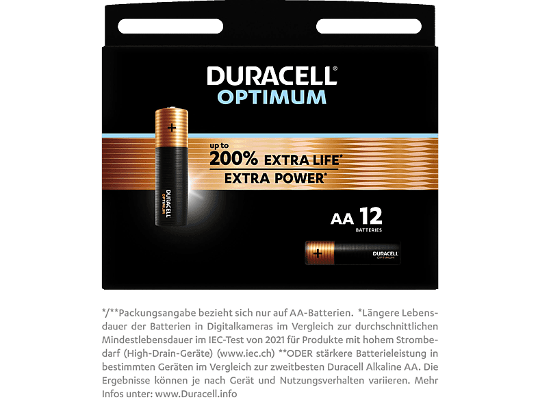 DURACELL OPTIMUM AA (Alkaline) Batterie 12 Stück