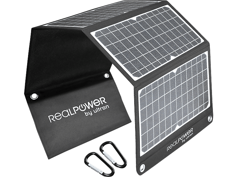 REALPOWER SP-30 E Mobiles Solarpanel universal, 5 - 12 Volt 30 W, Schwarz