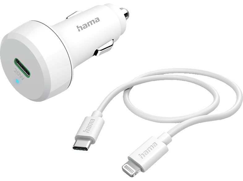 HAMA Lightning auf USB-C Ladekabel + Kfz-Schnellladegerät Apple 20 Watt, Weiß