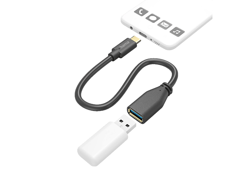 HAMA USB-C-Stecker auf USB-A-Buchse, USB-OTG, Adapterkabel, 0,15 m, Schwarz