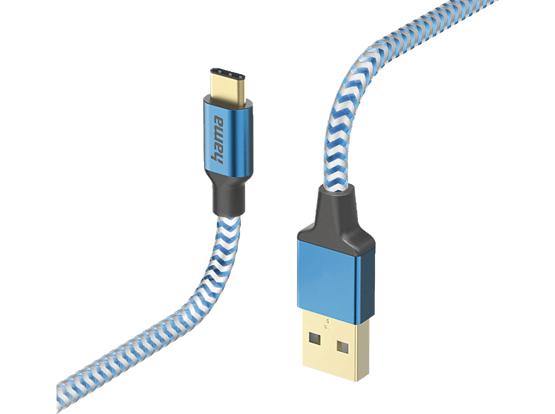 HAMA Reflective, USB-C auf USB-A, Ladekabel, 1,5 m, Blau