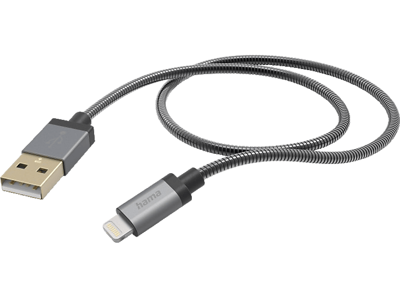 HAMA Metall, USB-A auf Lightning, Ladekabel, 1,5 m, Grau