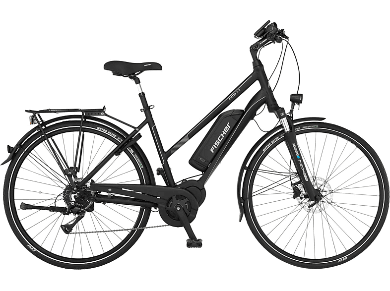 FISCHER Viator 3.0 Trekkingrad (Laufradgröße: 28 Zoll, Rahmenhöhe: 49 cm, Damen-Rad, 557 Wh, Schwarz matt)