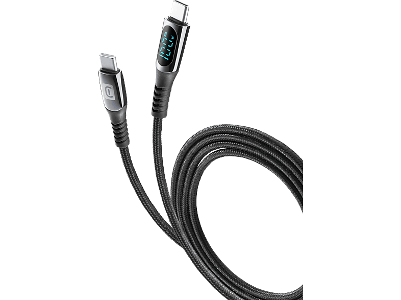 CELLULAR LINE Cable-Display USB-C auf USB-C, Ladekabel, 2 m, Schwarz