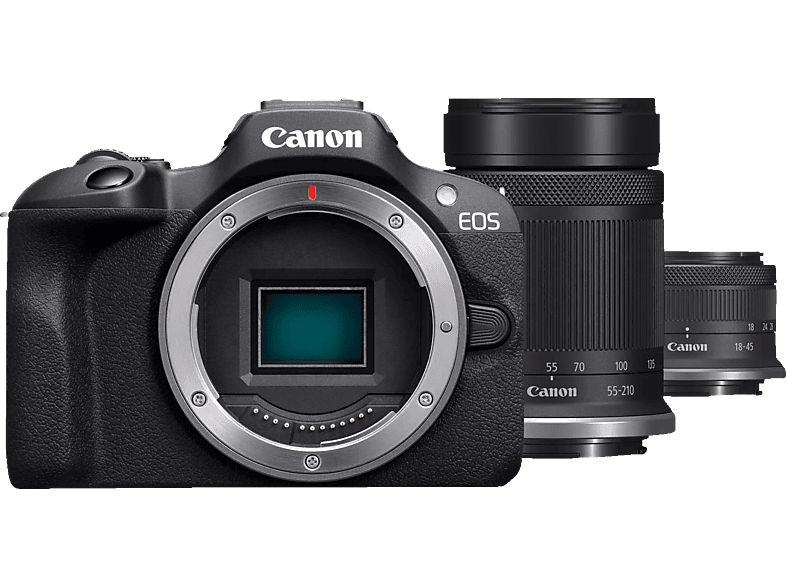 CANON EOS R100 Kit Systemkamera mit Objektiv 18-45 mm, 55-200 7,62 cm Display, WLAN