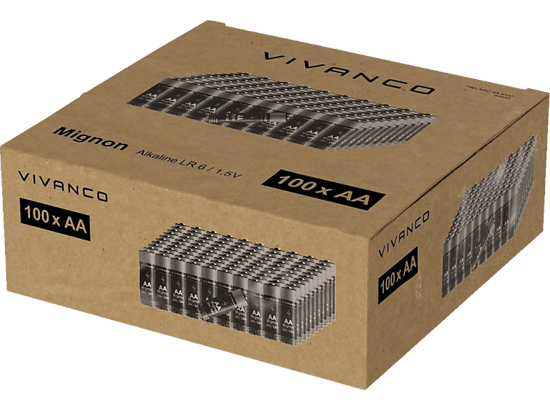 VIVANCO Mignon AA Batterie, Alkali-Mangan, 1.5 Volt 100 Stück