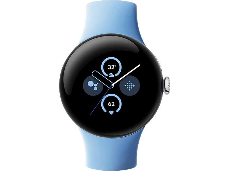 GOOGLE Pixel Watch 2 (WiFi) Smartwatch Aluminium Fluorelastomer, 130–175 mm, 165–210 Polished Silver/ Bay
