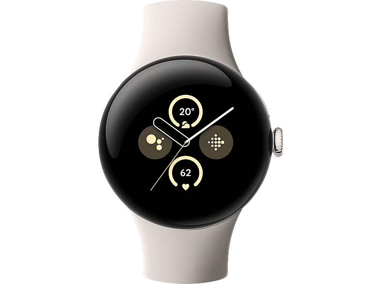 GOOGLE Pixel Watch 2 (WiFi) Smartwatch Aluminium Fluorelastomer, 130–175 mm, 165–210 Polished Silver/ Porcelain