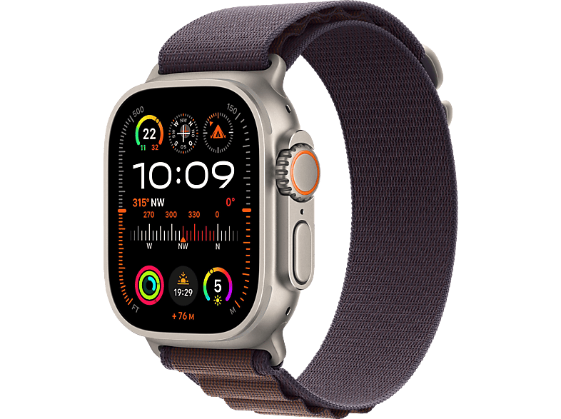 APPLE Watch Ultra 2 GPS + Cellular 49 mm Alpine Loop Indigo – Small Smartwatch Titangehäuse Gewebe, 130 - 160 mm, Titan /