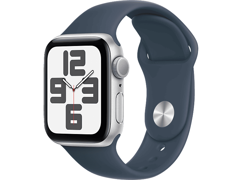 APPLE Watch SE (2023) GPS 40 mm Smartwatch Aluminium Fluorelastomer, 150-200 mm, Silber/Sturmblau