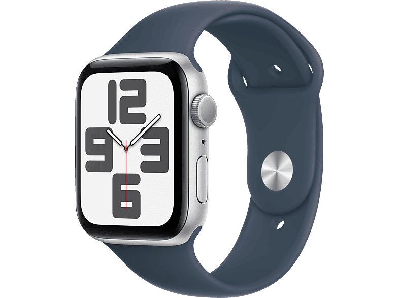 APPLE Watch SE (2023) GPS 44 mm Smartwatch Aluminium Fluorelastomer, 130-180 mm, Silber/Sturmblau