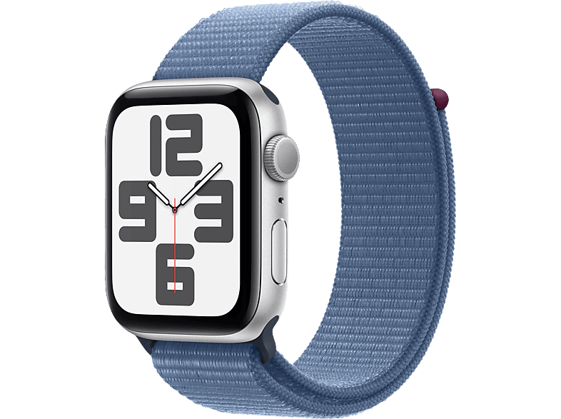 APPLE Watch SE (2023) GPS 44 mm Smartwatch Aluminium Textil Carbon Neutral, 130-200 mm, Silber/Winterblau