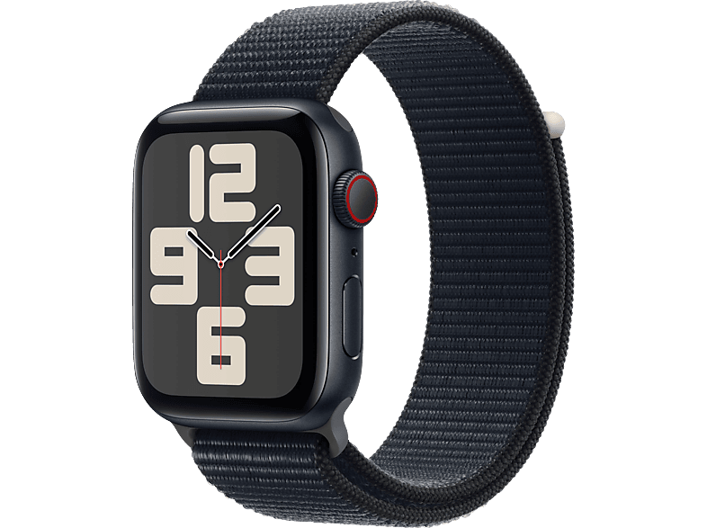 APPLE Watch SE (2023) GPS+Cellular 44 mm Smartwatch Aluminium Textil Carbon Neutral, 130-200 mm, Mitternacht