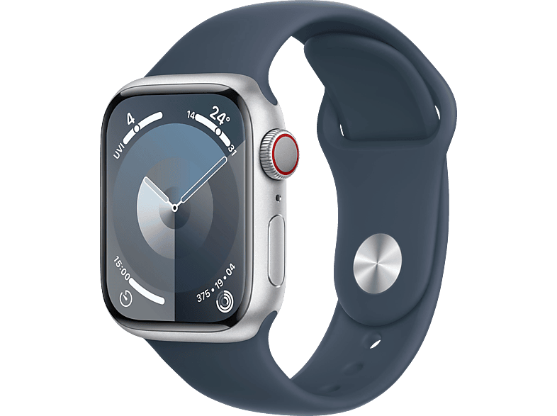 APPLE Watch Series 9 GPS + Cellular 41 mm Smartwatch Aluminium Fluorelastomer, 150 – 200 mm, Silber