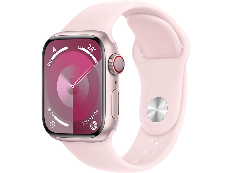 APPLE Watch Series 9 GPS + Cellular 41 mm Smartwatch Aluminium Fluorelastomer, 150 - 200 mm, Rosé/Hellrosa