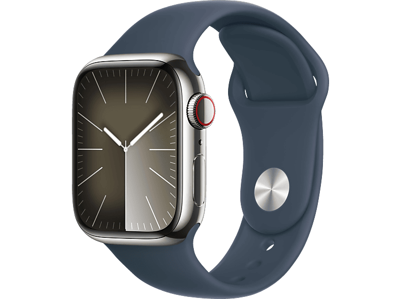 APPLE Watch Series 9 GPS + Cellular 41 mm Smartwatch Aluminium Fluorelastomer, 130 - 180 mm, Silber/Sturmblau