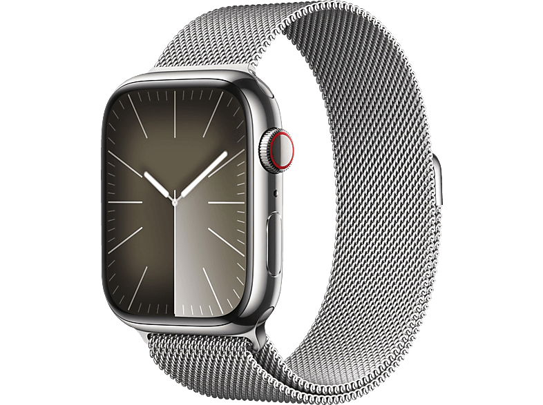 APPLE Watch Series 9 GPS + Cellular 45 mm Smartwatch Edelstahl Milanaise, 150 - 200 mm, Silber
