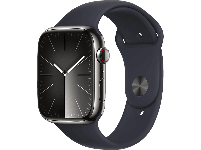 APPLE Watch Series 9 GPS + Cellular 45 mm Smartwatch Edelstahl Fluorelastomer, 130 - 180 mm, Graphit
