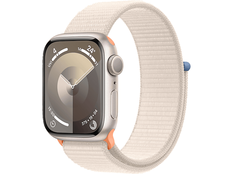 APPLE Watch Series 9 GPS 41 mm Smartwatch Aluminium Textil Carbon Neutral, 130 - 200 mm, Polarstern