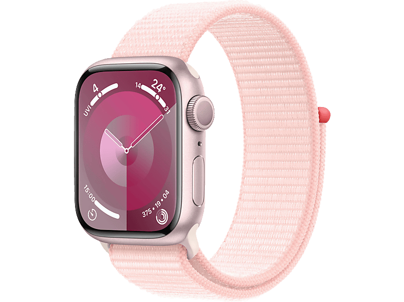 APPLE Watch Series 9 GPS 41 mm Smartwatch Aluminium Textil Carbon Neutral, 130 - 200 mm, Rosé/Hellrosa