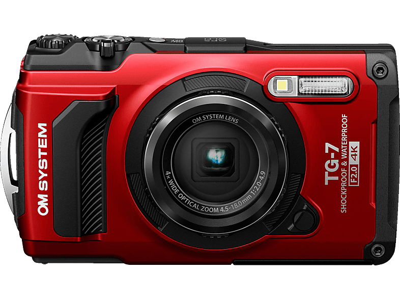 OM SYSTEM Tough TG-7 Digitalkamera Rot, 4.5-18 mm opt. Zoom, 3.0 Zoll, WLAN