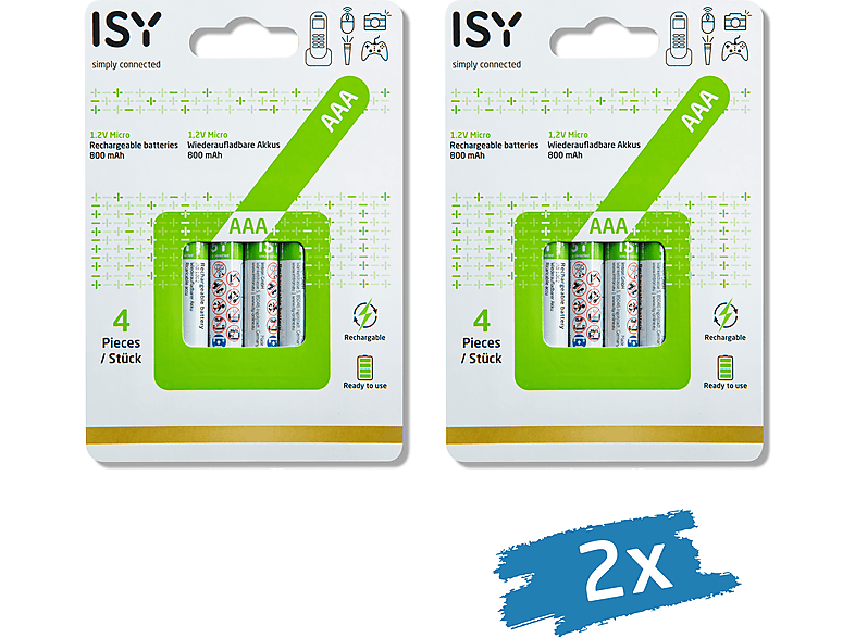ISY IAB-1002 AAA Batterie (wiederaufladbar), 1.2 V Volt, 800 mAh 8 Stück